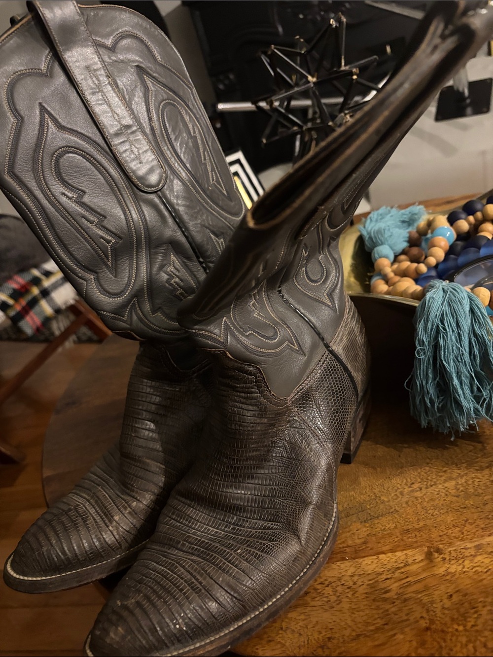 Classic gray Western Leather Cowboy Boots - Stylish Home Accent